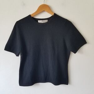 Vintage Valerie Stevens 100% Cashmere Black Crew Neck Short Sleeve Sweater M